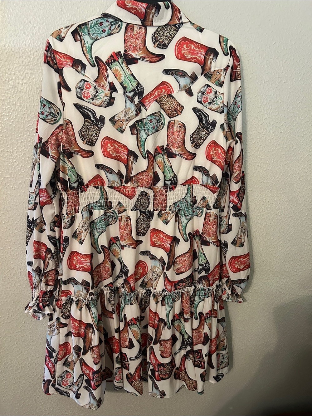 Fashion Express Cowboy Boot Print Midi Dress - White/Multi - Picture 6 of 8